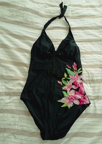 Siyah Çiçek Desenli Uzun Mayo - Görsel 8