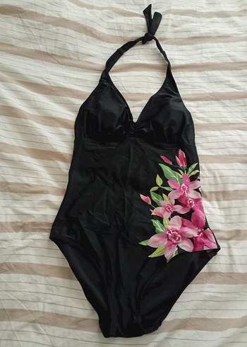 Siyah Çiçek Desenli Uzun Mayo - Görsel 9