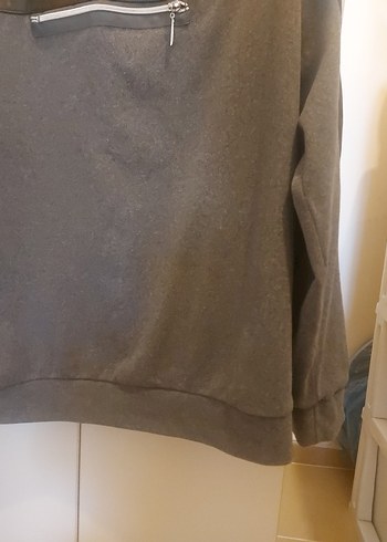 m Beden Gri Mini Fermuarlı Kadın Sweatshirt