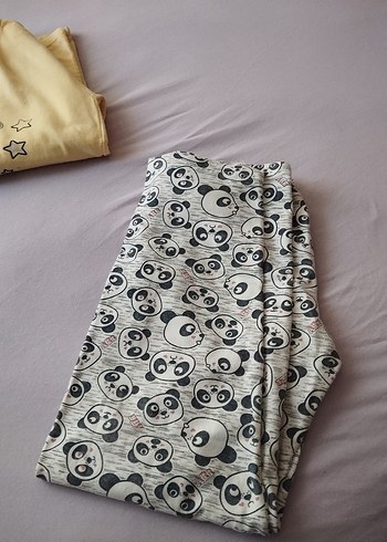 Sarı Panda Baskılı uzun Kollu Kadın Pijama Takımı - Görsel 5