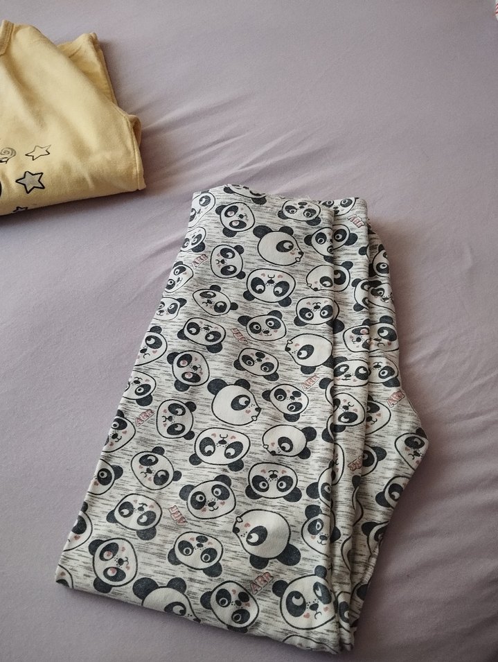 Sarı Panda Baskılı uzun Kollu Kadın Pijama Takımı - Görsel 5