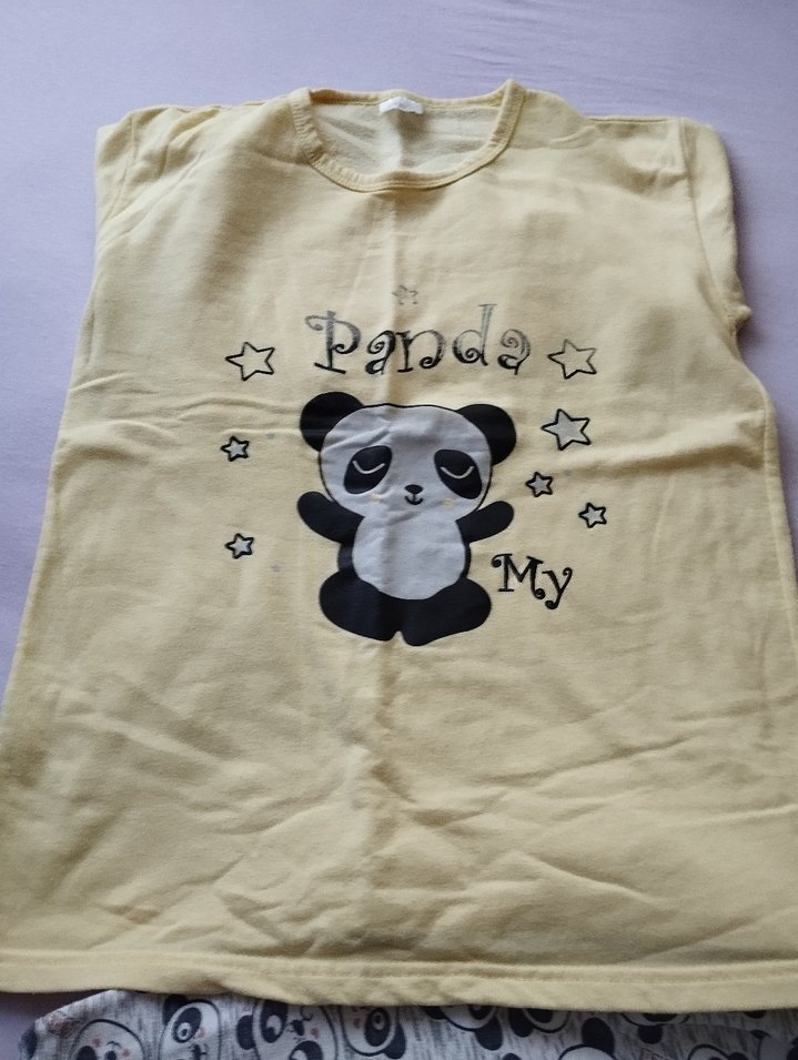 Sarı Panda Baskılı uzun Kollu Kadın Pijama Takımı - Görsel 3
