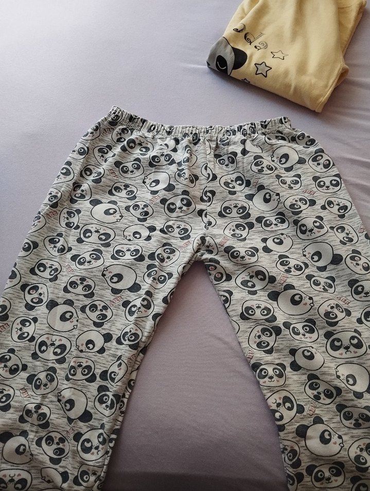 Sarı Panda Baskılı uzun Kollu Kadın Pijama Takımı - Görsel 4