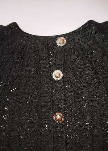 Düğmeli Siyah Örgü  Süveter - Görsel 2