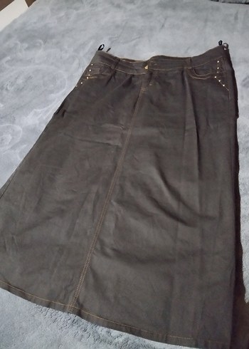 Düğmeli kahverengi Kadın etek - Görsel 4