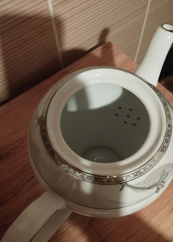 Gri Desenli Beyaz Porselen Demlik - Görsel 4