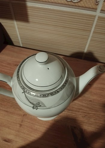 Gri Desenli Beyaz Porselen Demlik - Görsel 2