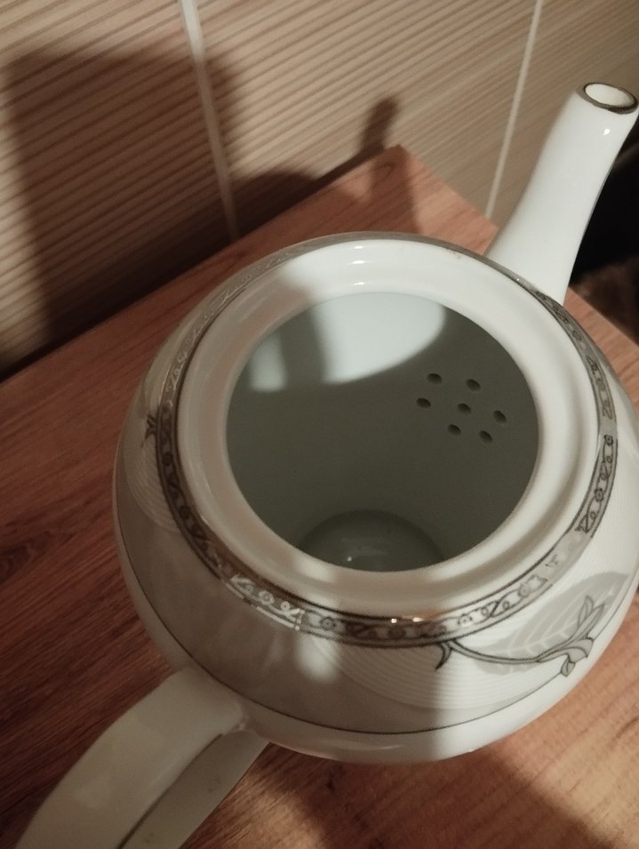 Gri Desenli Beyaz Porselen Demlik - Görsel 4