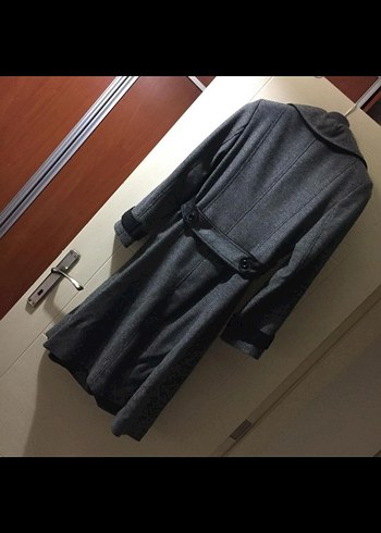 Kemerli Gri Kadın Kaban - Görsel 5