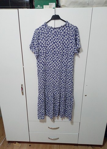 Mavi V Yaka Kısa Kollu Mini Elbise - Görsel 3