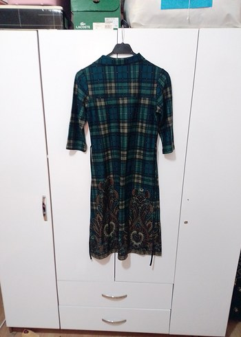 Düğmeli Uzun Yeşil Bohem Günlük Elbise - Görsel 3