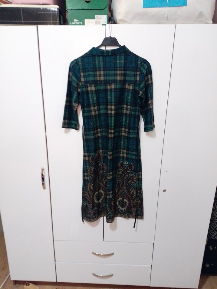 Düğmeli Uzun Yeşil Bohem Günlük Elbise - Görsel 3