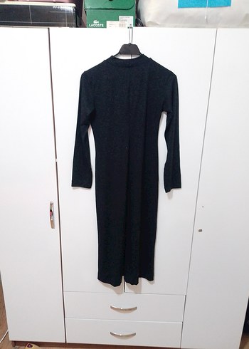 Siyah Uzun Kollu Keten Elbise - Görsel 3