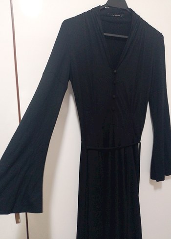 Siyah Uzun Kollu Pileli Kadın Elbise - Görsel 2