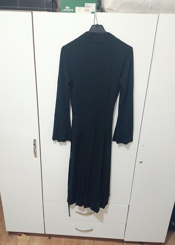 Siyah Uzun Kollu Pileli Kadın Elbise - Görsel 4