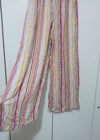 Pilili Bol Kesim Mini Keten Pantolon - Görsel 3