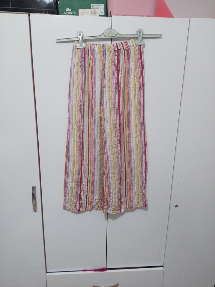 Pilili Bol Kesim Mini Keten Pantolon - Görsel 2