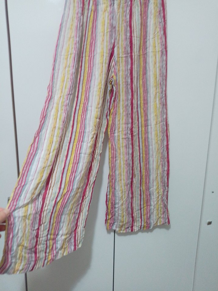 Pilili Bol Kesim Mini Keten Pantolon - Görsel 3