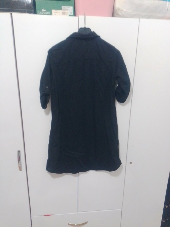 Siyah Denim Kısa Kollu Düğmeli Kadın Gömlek - Görsel 2