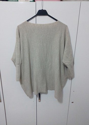 Bej Kısa Kollu Kadın Keten Kazak - Görsel 2