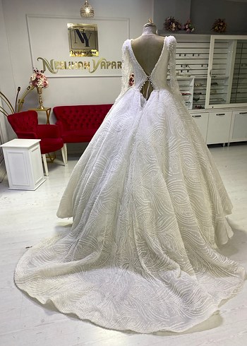 Komple dantel kare yaka gelinlik - Görsel 5