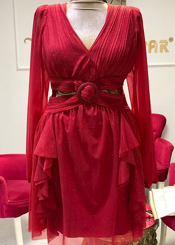 Kırmızı V Yakalı after Mini Elbise - Görsel 2