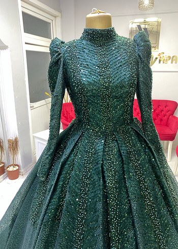 Yeşil simli dantel işlemeli nişanlık - Görsel 3