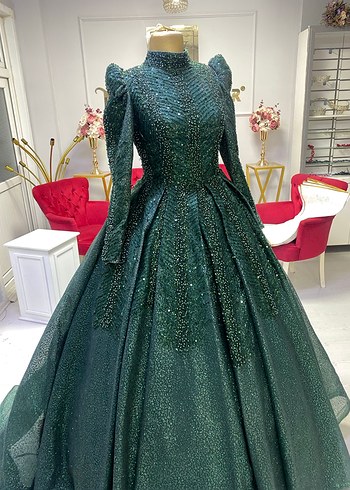 Yeşil simli dantel işlemeli nişanlık - Görsel 2