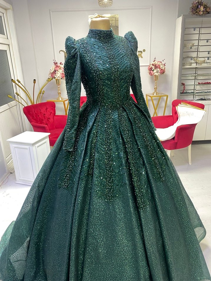 Yeşil simli dantel işlemeli nişanlık - Görsel 2