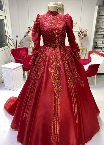 Kırmızı saten dantel işlemeli kınalık - Görsel 5