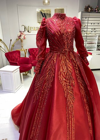 Kırmızı saten dantel işlemeli kınalık - Görsel 2