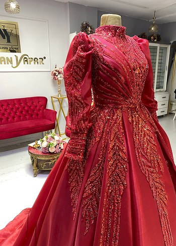 Kırmızı saten dantel işlemeli kınalık - Görsel 3