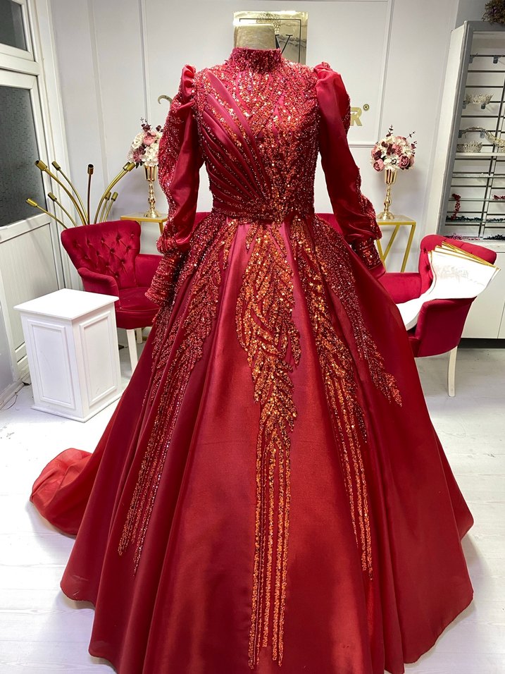 Kırmızı saten dantel işlemeli kınalık - Görsel 5