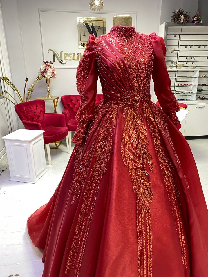 Kırmızı saten dantel işlemeli kınalık - Görsel 2