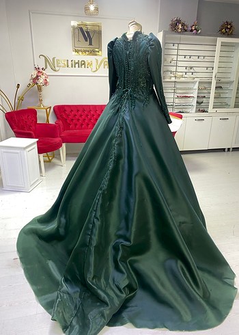 Yeşil saten dantel işlemeli kınalık - Görsel 4