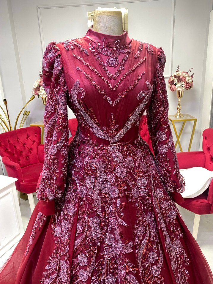 Bordo İşlemeli kınalık - Görsel 2