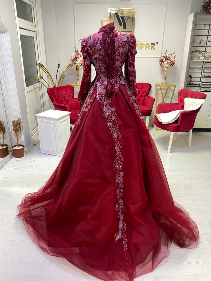 Bordo İşlemeli kınalık - Görsel 3