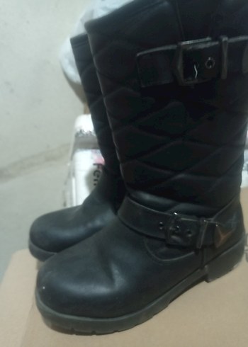 Kinetix Siyah Deri Tokalı Biker Kadın Bot