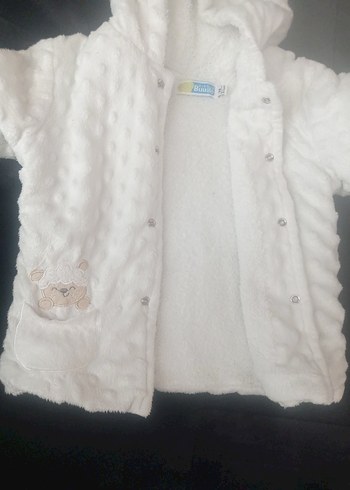 Kapüşonlu Beyaz Kız Bebek yünlü ceket - Görsel 2