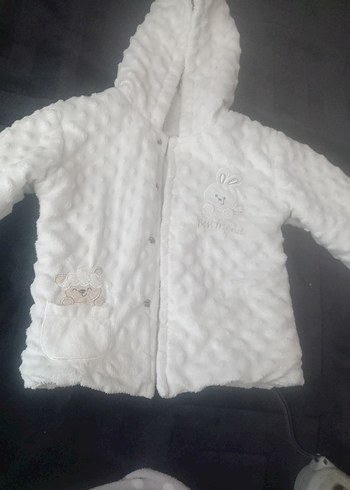 Kapüşonlu Beyaz Kız Bebek yünlü ceket - Görsel 8