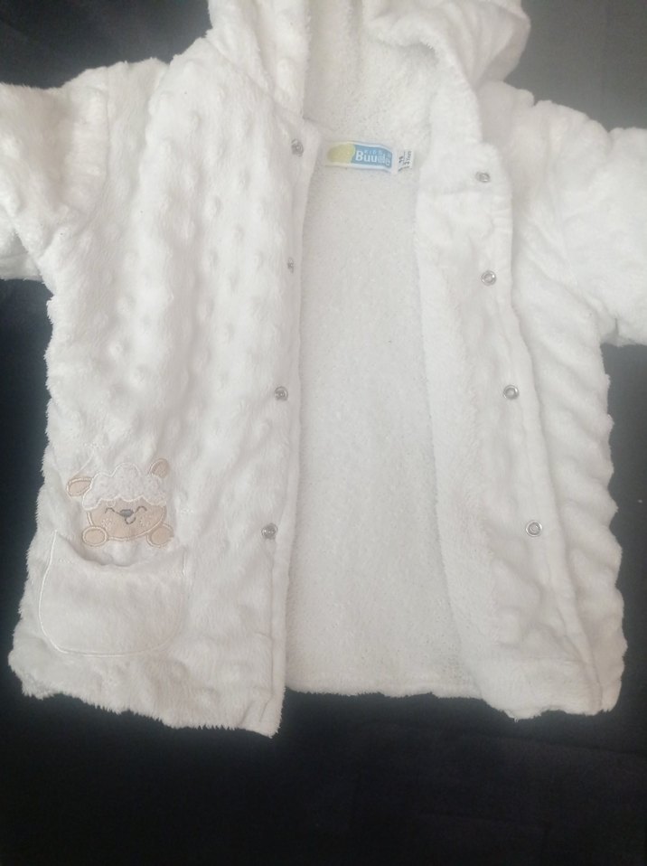 Kapüşonlu Beyaz Kız Bebek yünlü ceket - Görsel 2