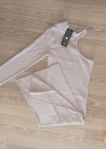 Bej Uzun Tek Kollu Salaş Kadın Elbise - Görsel 8