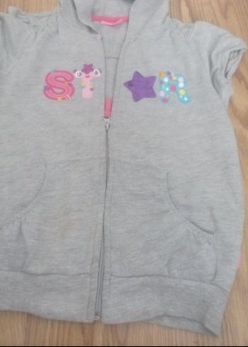 Kız Çocuk Gri Nakışlı Fermuarlı Sweatshirt - Görsel 3