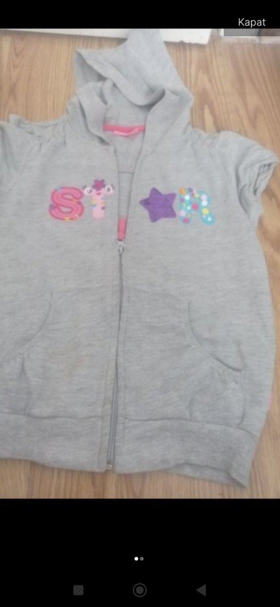 Kız Çocuk Gri Nakışlı Fermuarlı Sweatshirt - Görsel 3