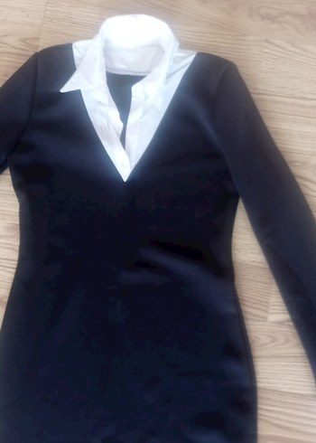 Uzun Kollu Siyah V Yaka Kadın Kalem Elbise - Görsel 4