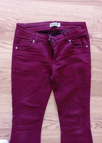 Bordo Düğmeli Salaş Kadın  Pantolon - Görsel 2