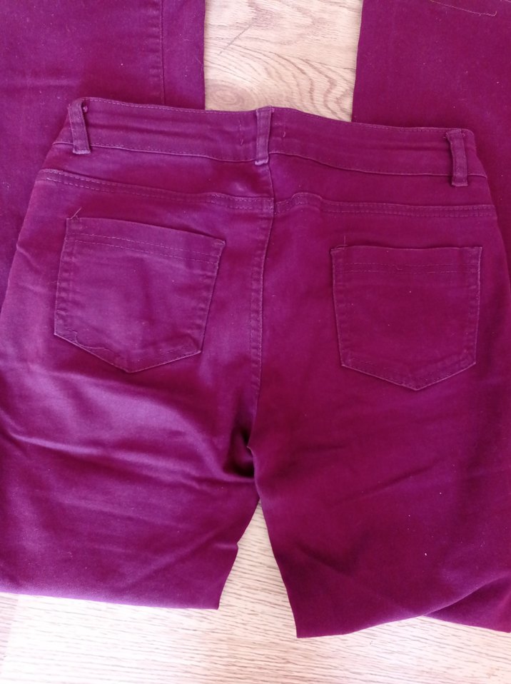 Bordo Düğmeli Salaş Kadın  Pantolon - Görsel 4