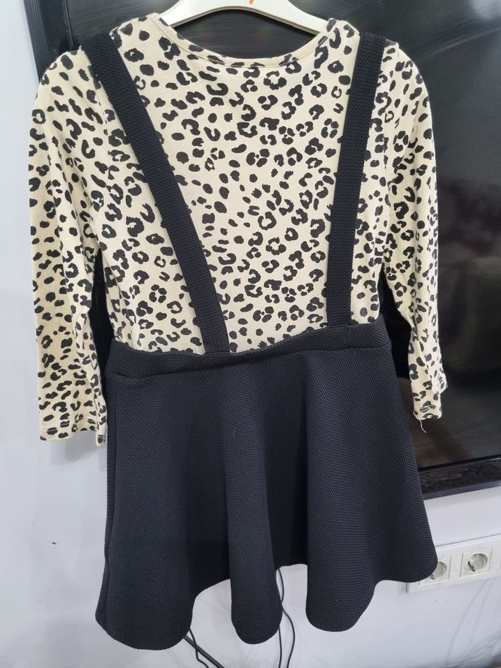 Kız Çocuk Leopar Desenli Uzun Kollu Elbise - Görsel 4