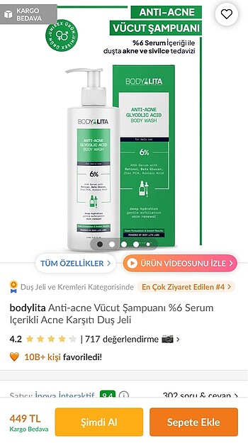  Beden SİVİLCE KARŞITI VÜCUT ŞAMPUANI body lita