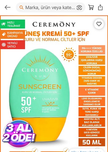 50+ Güneş Koruyucu GÜNEŞ KREMİ - Görsel 2